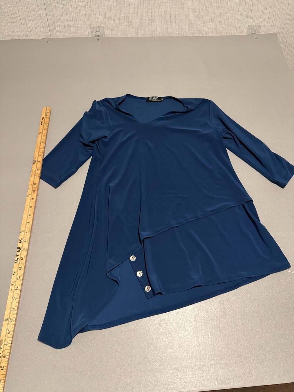 Sympli Tunic Size 10 Blue Asymmetrical Hem Top